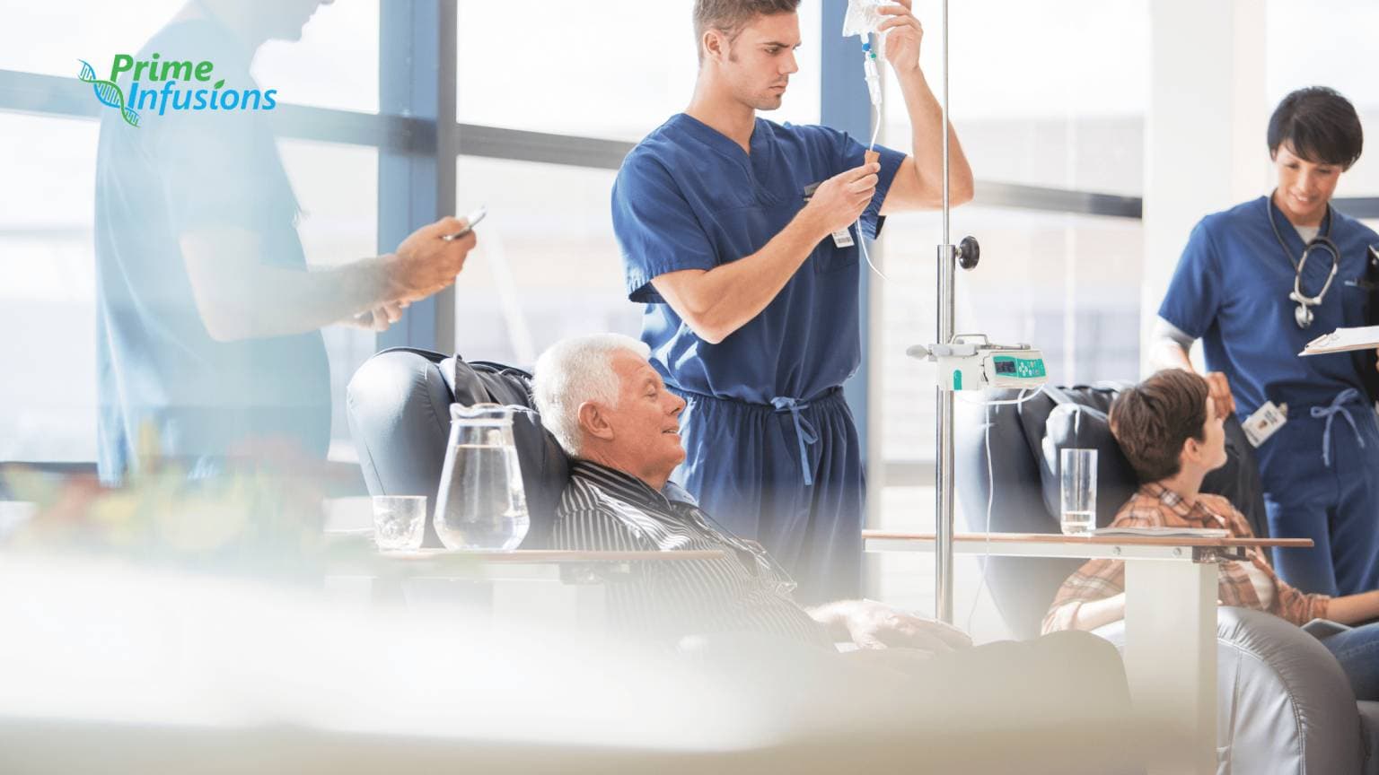 Prime Infusions clinical staff caring for patients in an infusion center